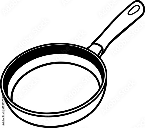 Frying Pan Line Art Vector | Outline Illustration for Coloring Book