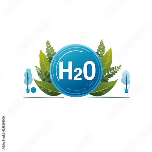 H2o Logo Icon Vector Style design with green leaves