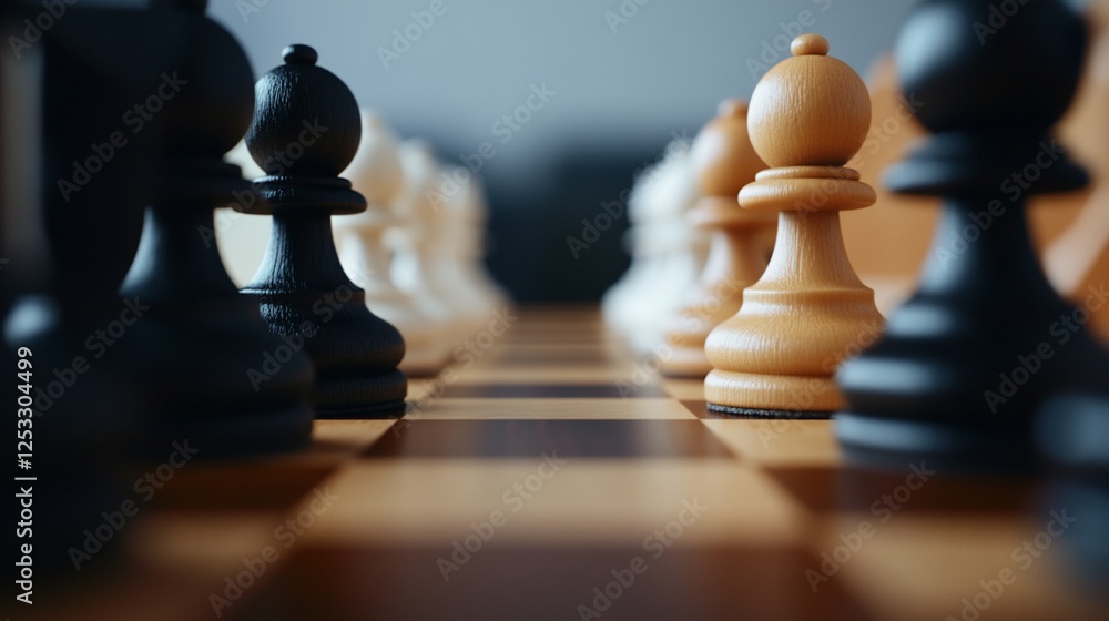 Strategic Showdown: A Close-Up of Chess Pieces on a Wooden Board Strategic Showdown: A Close-Up of Chess Pieces on a Wooden Board