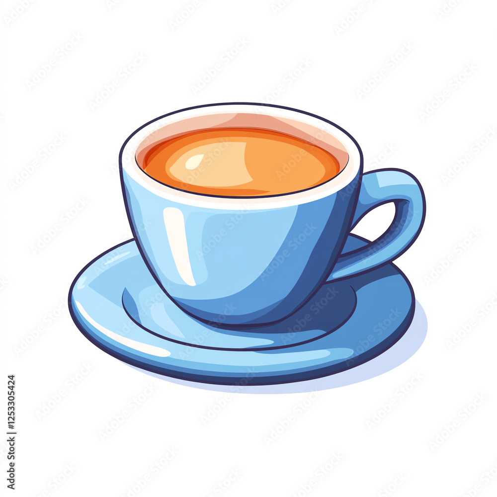Obraz premium A vibrant illustration of a steaming cup of coffee on a matching saucer. This design captures the essence of coffee culture, perfect for any beverage-related content.