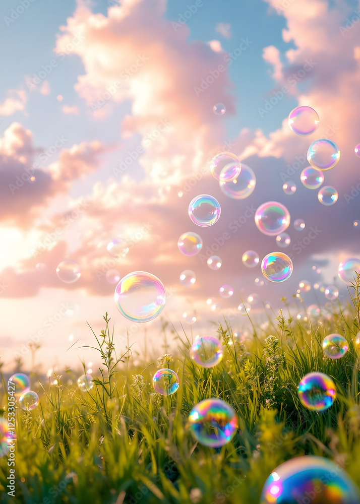 Sunset Field with Floating Bubbles Sunset Field with Floating Bubbles
