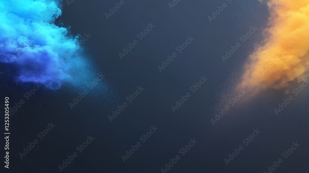 Naklejka premium Dynamic blue and orange smoke swirls contrast sharply against a dark background. AI Generated