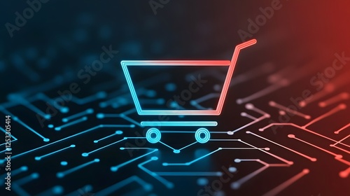 Digital Shopping Cart with Checkout Icon Symbolizing Online Shopping Process photo