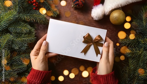 gift certificate mockup postcard mock up on christmas in hand