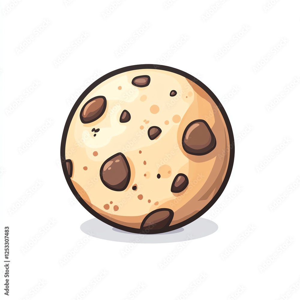 Fototapeta premium A delectable cartoon cookie featuring chocolate chips, perfect for adding a whimsical touch to any food-related project or design. Ideal for dessert and baking themes.