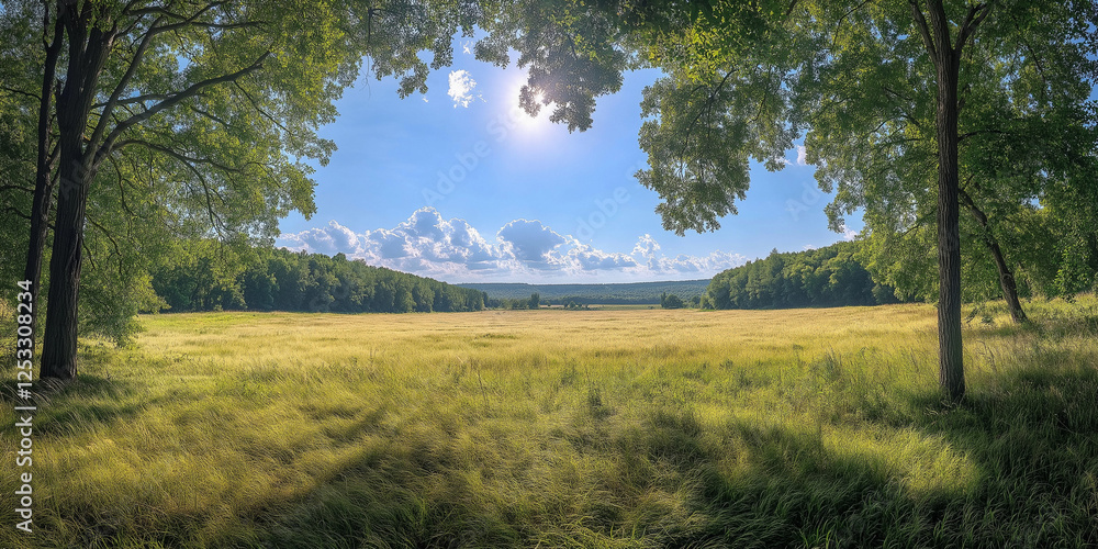 Serene summer landscape open field nature photography vibrant greenery panoramic view tranquility in nature Serene summer landscape open field nature photography vibrant greenery panoramic view tranquility in nature