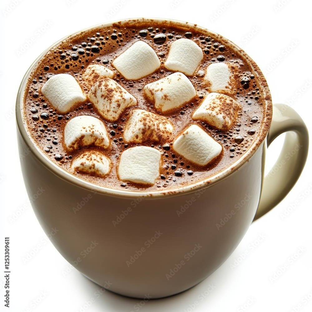 A cup of hot chocolate with marshmallows, isolated on a white background, offering a cozy and delicious treat. A cup of hot chocolate with marshmallows, isolated on a white background, offering a cozy and delicious treat.