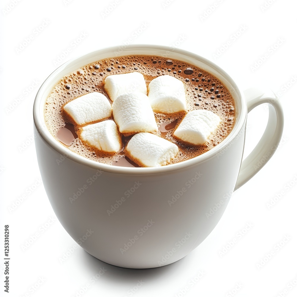 A cup of hot chocolate with marshmallows, isolated on a white background, offering a cozy and delicious treat. A cup of hot chocolate with marshmallows, isolated on a white background, offering a cozy and delicious treat.