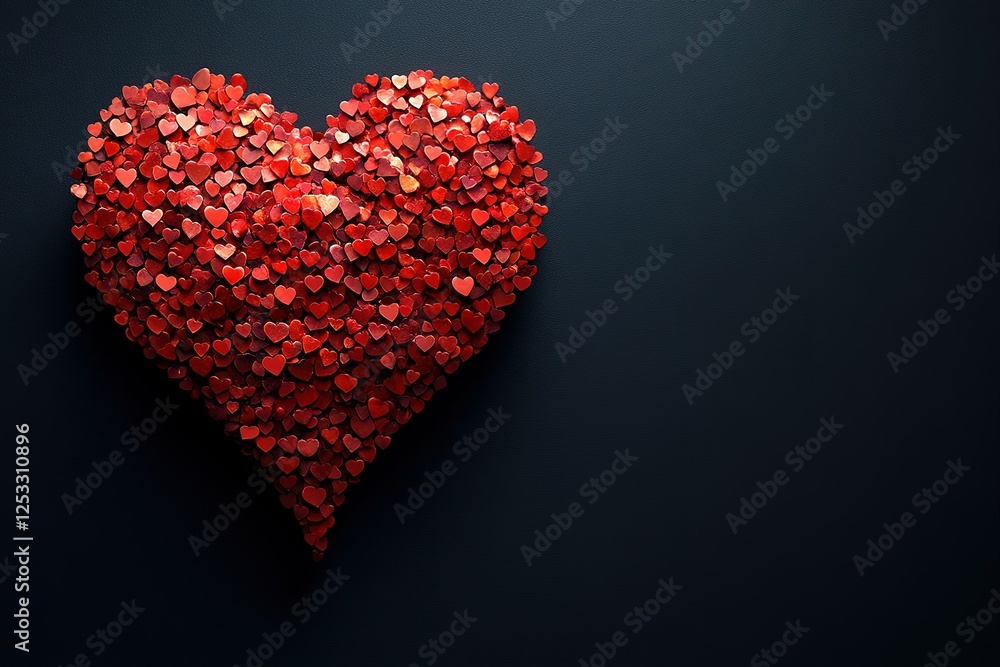 Heart of hearts: A visually striking image of a large heart formed from many smaller red hearts against a dark background symbolizing love Heart of hearts: A visually striking image of a large heart formed from many smaller red hearts against a dark background symbolizing love