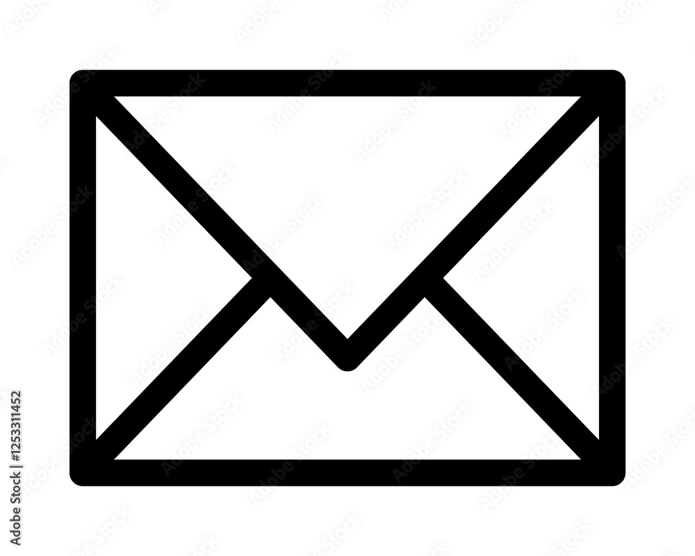 Bold, minimalist envelope icon; perfect for websites, apps, or presentations needing a clean, modern communication symbol. High-contrast black and white design ensures readability. Bold, minimalist envelope icon; perfect for websites, apps, or presentations needing a clean, modern communication symbol. High-contrast black and white design ensures readability.