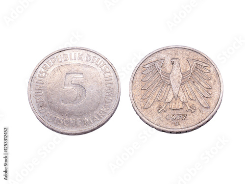 old german 5 Mark coin isolated on white photo