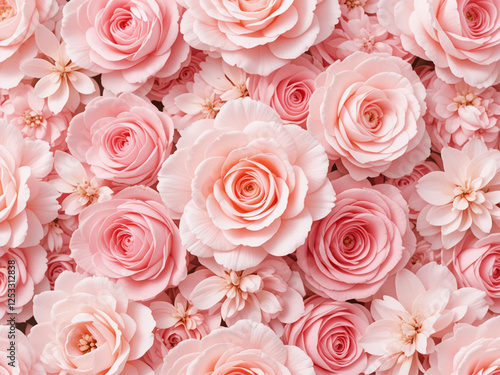 A stunning floral background featuring delicate pink roses and peonies in soft pastel hues. Perfect for romantic designs, wedding invitations, and elegant decorative projects.