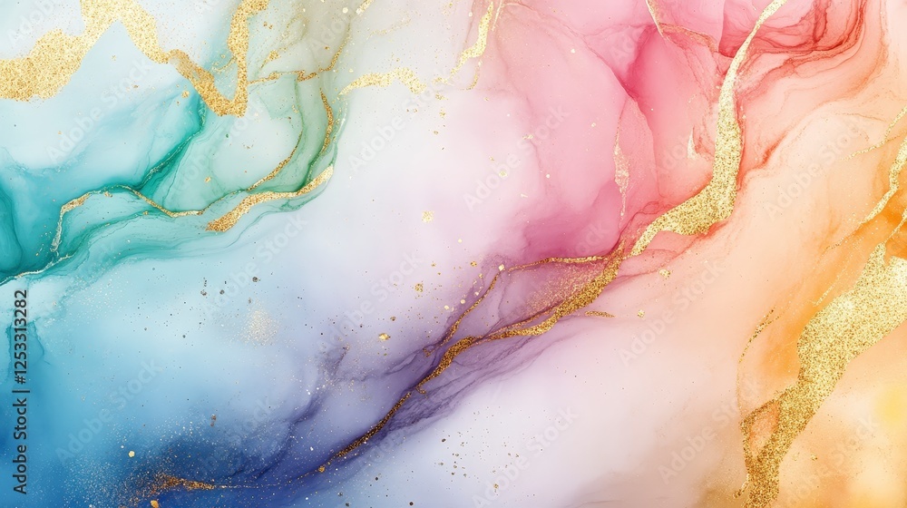Fototapeta premium Abstract Colorful Background with Gold Accents and Fluid Patterns