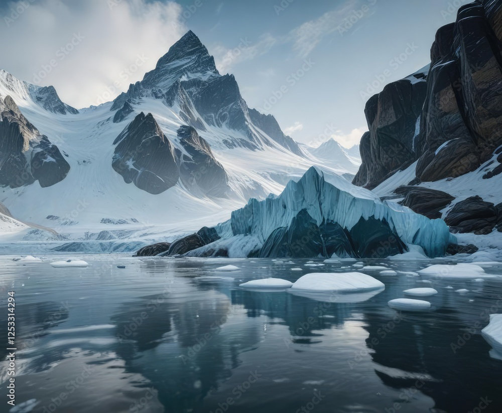 Icy waters lap gently against the base of an ice-covered berg , antarctic peninsula, sea ice Icy waters lap gently against the base of an ice-covered berg , antarctic peninsula, sea ice