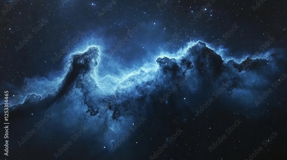 Fototapeta premium A beautiful starry sky with a blue hue, showcasing a nebula and galaxy in a vast space background, representing the endless expanses of the universe.