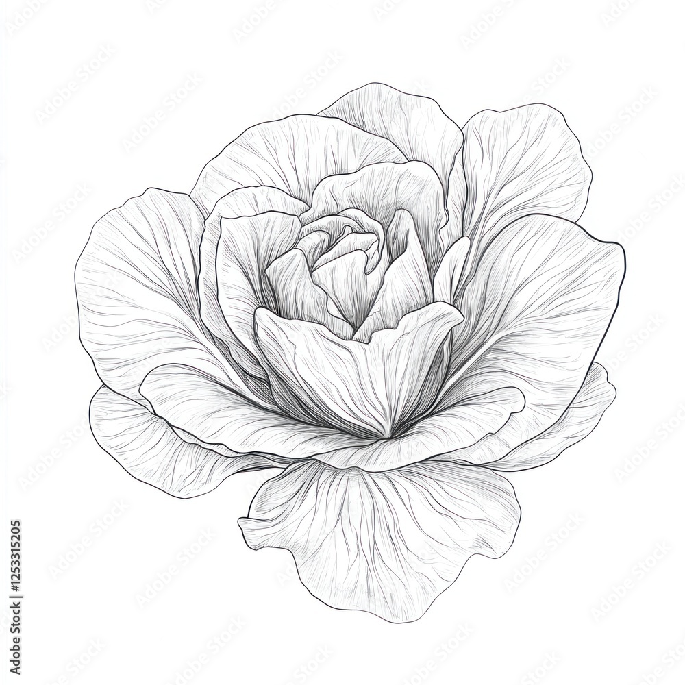 Fototapeta premium Close-up grayscale rose drawing, botanical illustration, white background, for design