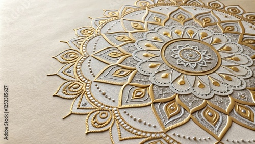 Wallpaper Mural intricate mandala pattern in shimmering gold and silver tones on a neutral beige or cream-colored background, abstract, pattern, art, geometric, design Torontodigital.ca
