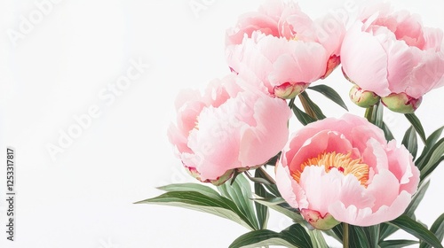 Fototapeta Naklejka Na Ścianę i Meble -  Peonies in full bloom, lush pink petals, delicate fragrance, vintage charm, Watercolor