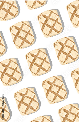 a pattern of square sugar Cookies. Delicious biscuit on white