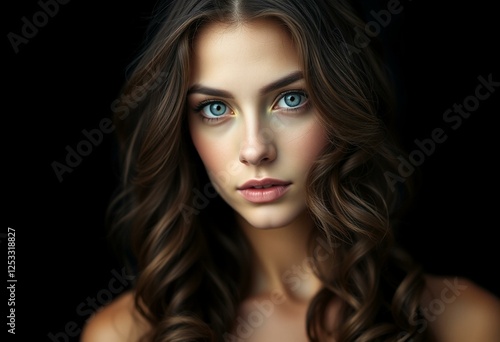 Wallpaper Mural Photorealistic female portrait on black background Torontodigital.ca