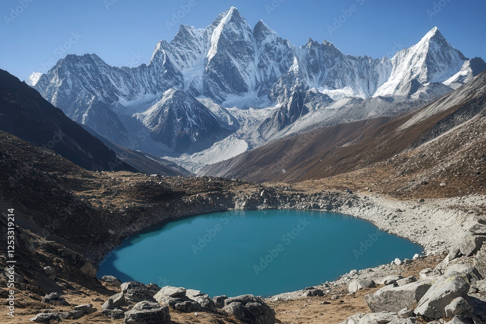 Mountain Panorama with Beautiful Turquoise Glacier Fed lake. Mountain Panorama with Beautiful Turquoise Glacier Fed lake.