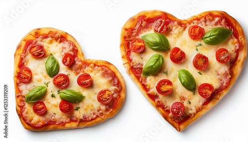 Generatpizza fromage, tomates, basilic en forme de coeur sur fond transparented  photo