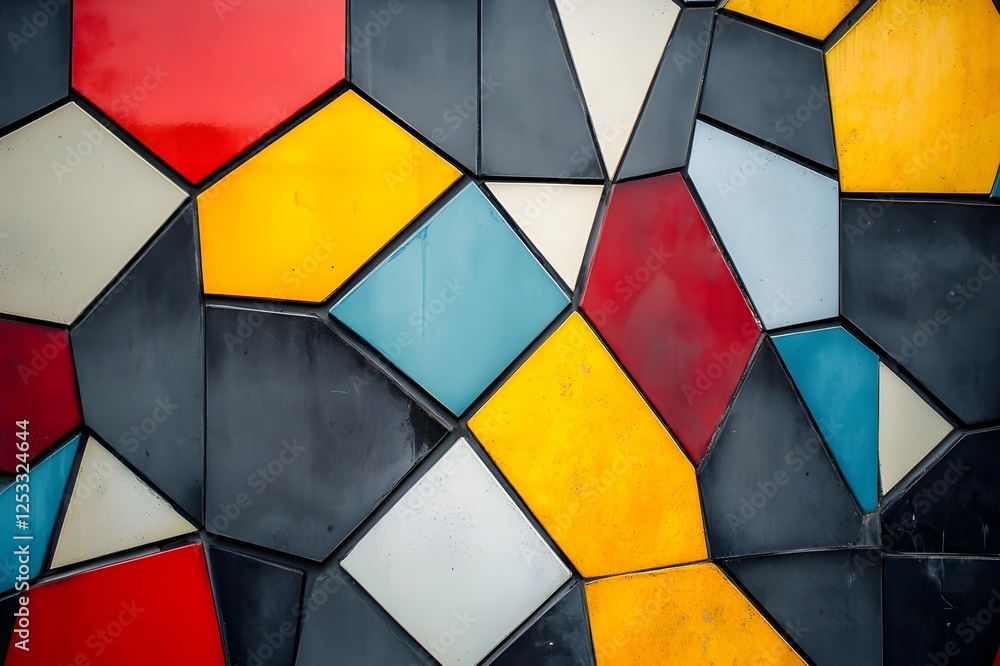 Fototapeta premium The combination of shapes and colors on this wall creates a unique, beautiful and distinctive
