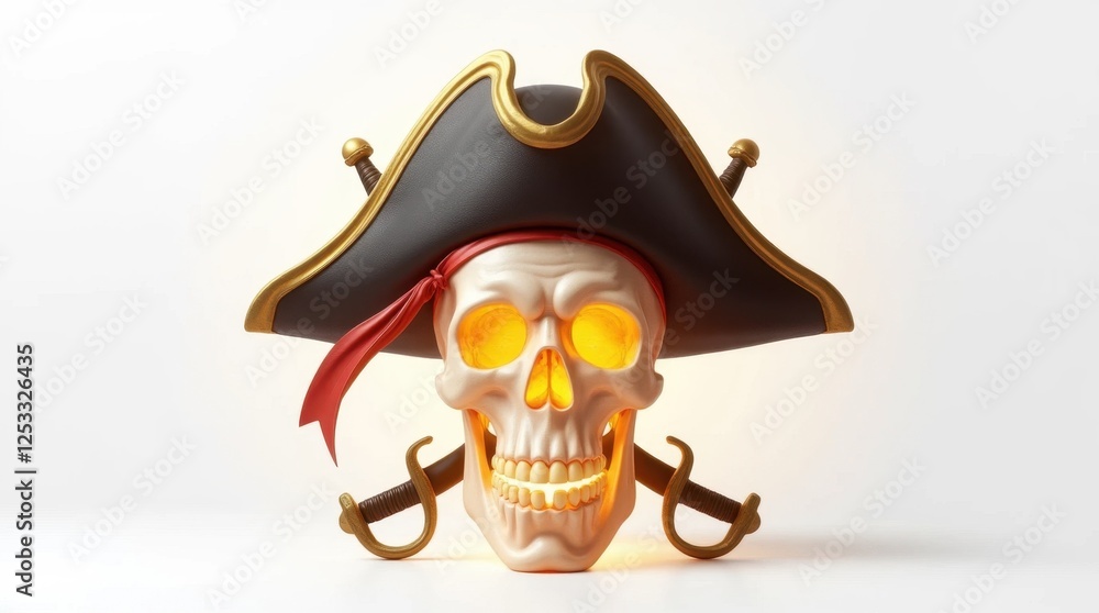 Fototapeta premium Glowing Pirate Skull Emblem 3D Render