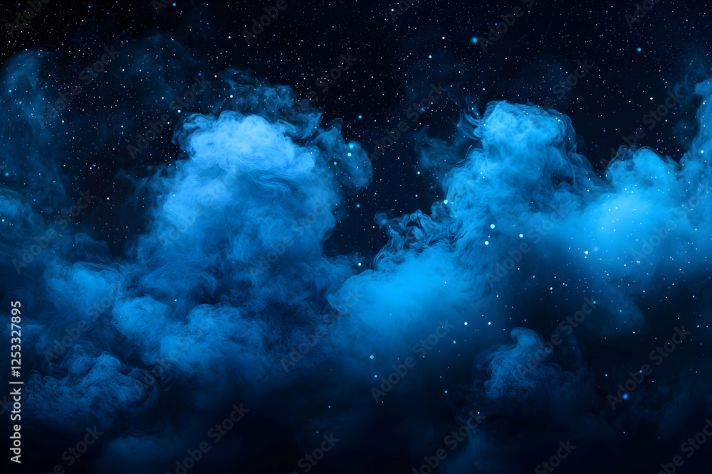 Blue smoke night sky starscape, cosmic background Blue smoke night sky starscape, cosmic background