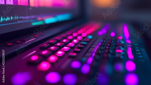 Vibrant Video Editing Workflow on Computer Screen with Colorful Visual Effects photo