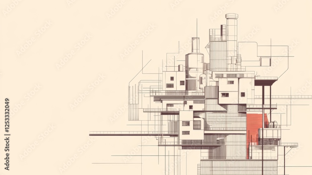 Obraz premium Futuristic city architectural design, cream background