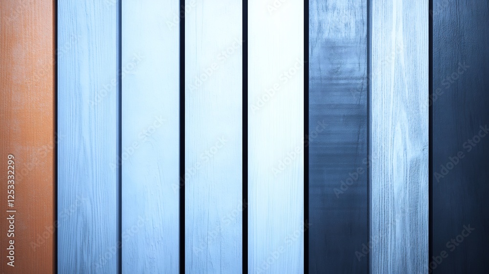 Fototapeta premium Cool toned vertical wood planks subtly textured with soft light. AI Generated