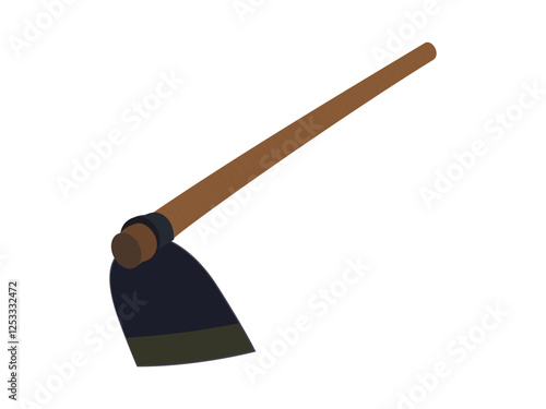 Traditional farming hoe with wooden handle, agricultural hand tool for gardening and soil work