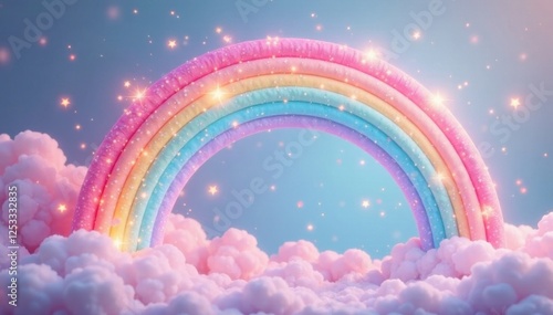Pastel rainbow arch, sparkling stars on soft background, pattern, cute, celebration