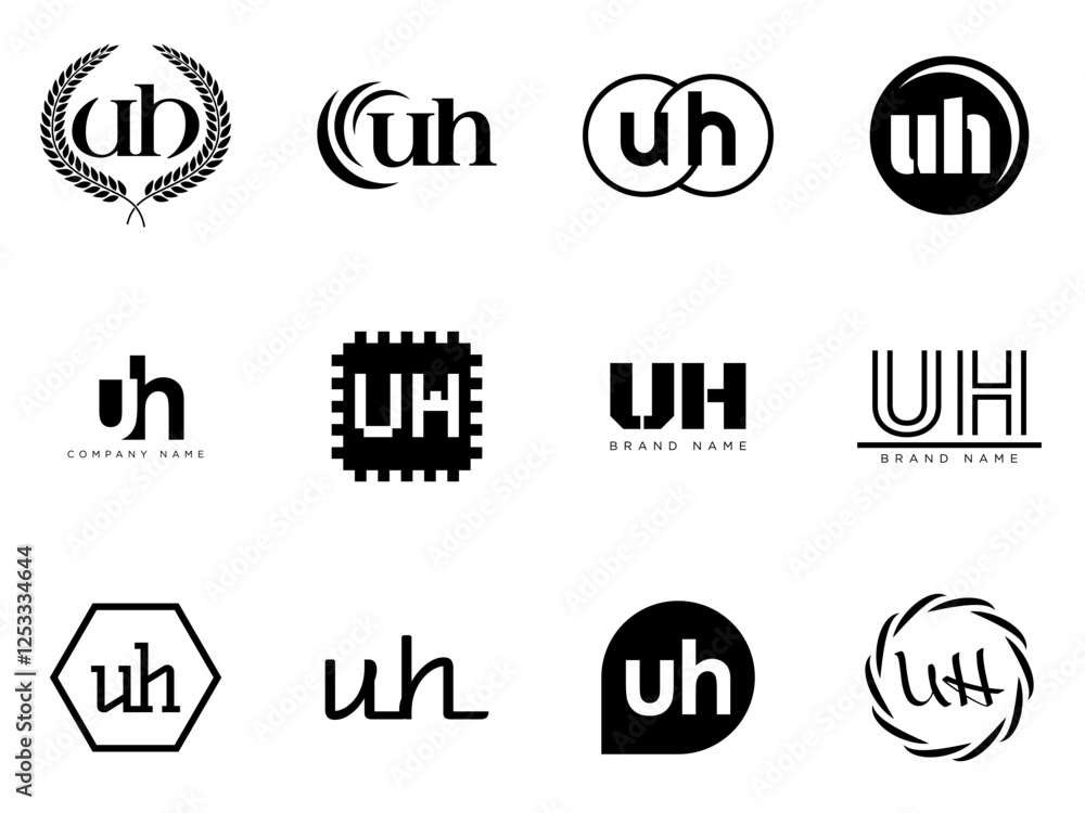 UH logo company template. Letter u and h logotype. Set different classic serif lettering and modern bold text with design elements. Initial font typography. UH logo company template. Letter u and h logotype. Set different classic serif lettering and modern bold text with design elements. Initial font typography.