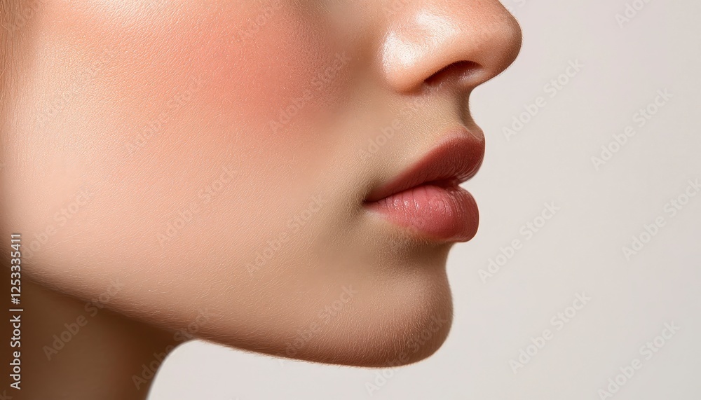 Close-Up of Beautiful Woman's Profile with Soft Skin and Lips Close-Up of Beautiful Woman's Profile with Soft Skin and Lips