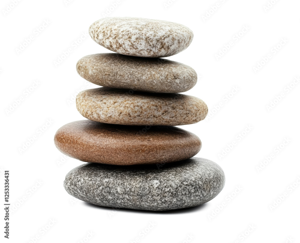 A balanced stack of smooth pebbles isolated on a white background A balanced stack of smooth pebbles isolated on a white background