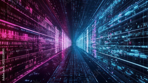 Wallpaper Mural Abstract Futuristic Data Tunnel With Glowing Neon Lights Torontodigital.ca