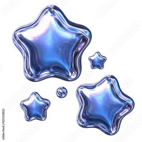 3D Glossy Blue Futuristic Glass Stars