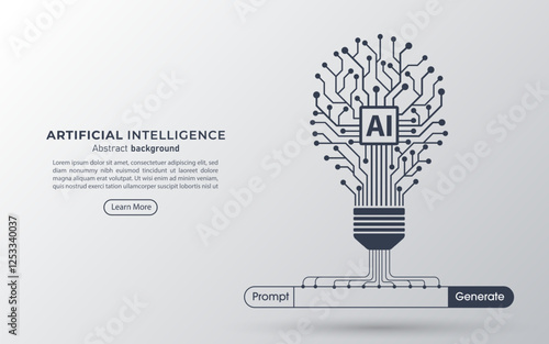 Concept of Artificial intelligence. Generative AI from prompt. Innovations and ideas generated by machine learning. Big data and large language model. Vector illustration.