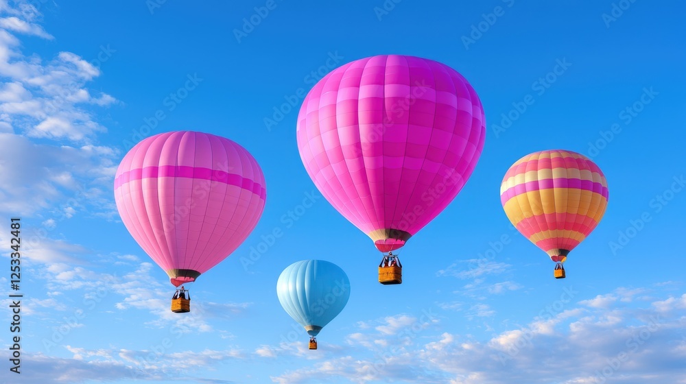 Naklejka premium Colorful Hot Air Balloons in a Blue Sky