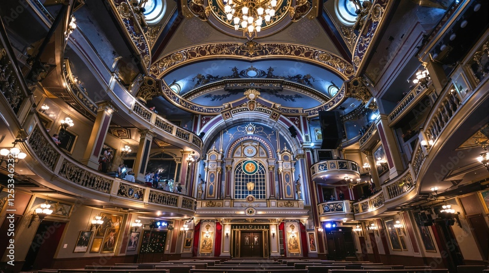 Obraz premium Opulent theater interior with grand chandeliers and intricate architecture