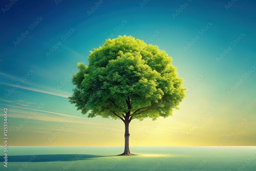 Serene Landscape Featuring a Single Deciduous Tree Under a Vast Sky at Dawn Serene Landscape Featuring a Single Deciduous Tree Under a Vast Sky at Dawn