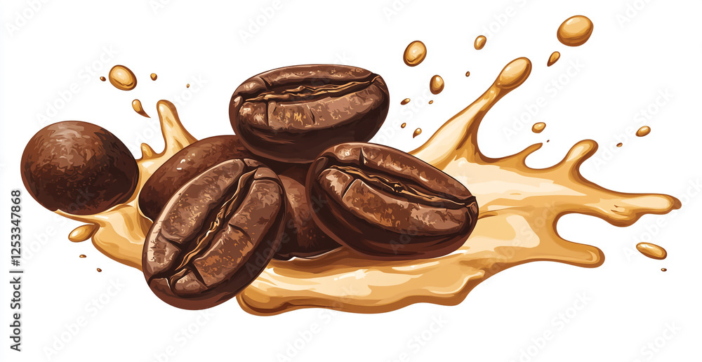 Coffee Beans and Liquid Splashing – Dynamic Coffee Action on White Background Coffee Beans and Liquid Splashing – Dynamic Coffee Action on White Background