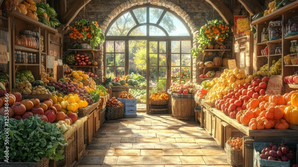 Obraz premium Vibrant Indoor Fruit and Vegetable Market with Natural Light