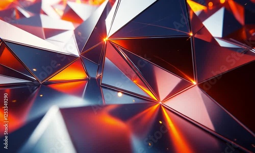 Wallpaper Mural Abstract Geometric Composition of Vivid Orange and Silver Triangular Surfaces with Dynamic Lighting Torontodigital.ca