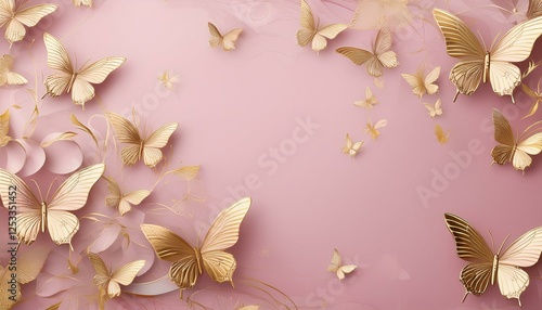 soft pink background with gold butterfly pattern for elegant invitations and posts