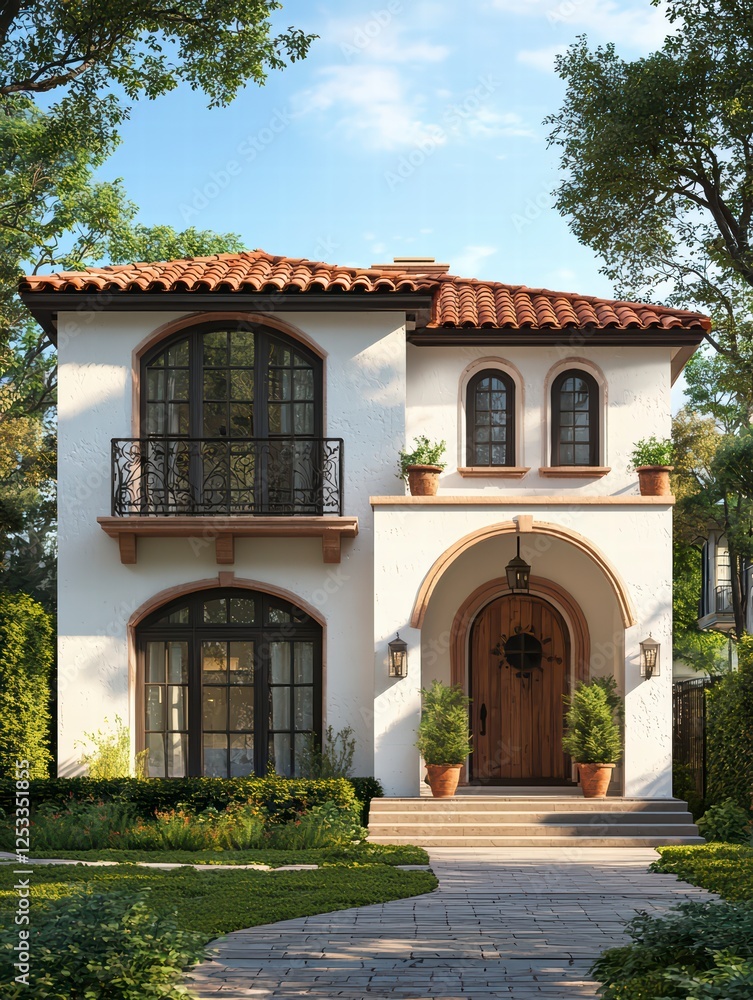 Elegant Villa in Lush Garden: A photorealistic capture of a stunning villa showcases a harmonious blend of architectural beauty and natural surroundings. Elegant Villa in Lush Garden: A photorealistic capture of a stunning villa showcases a harmonious blend of architectural beauty and natural surroundings.