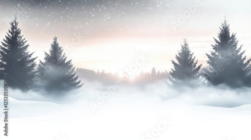 Wallpaper Mural Forest background image showing a snowy landscape with pine trees and fog Torontodigital.ca