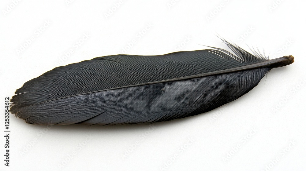 Single dark grey feather isolated on white. Perfect for themes of nature, writing, or freedom. Single dark grey feather isolated on white. Perfect for themes of nature, writing, or freedom.